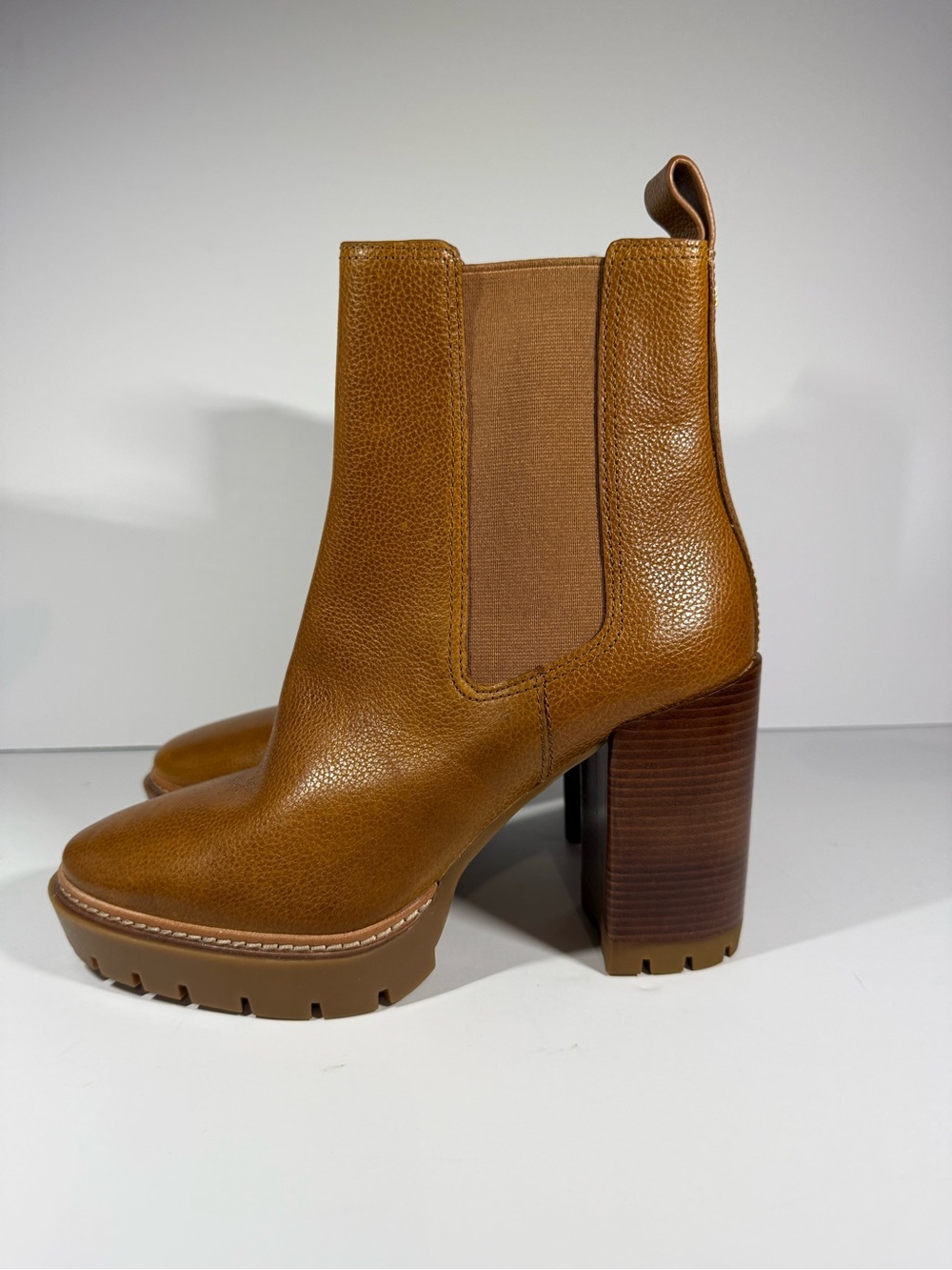 Tory Burch Women's Tan Platform Chelsea Boot - Leather High Block Heel size 9